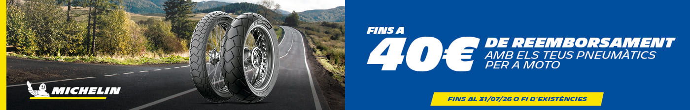 Fins a 40€ de reemborsament amb els teus pneumàtics de moto Michelin