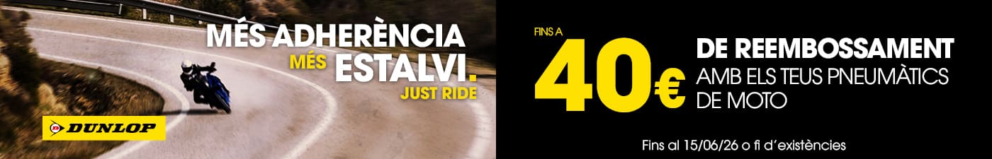 Fins a 40€ de reemborsament amb els teus pneumàtics de moto Dunlop