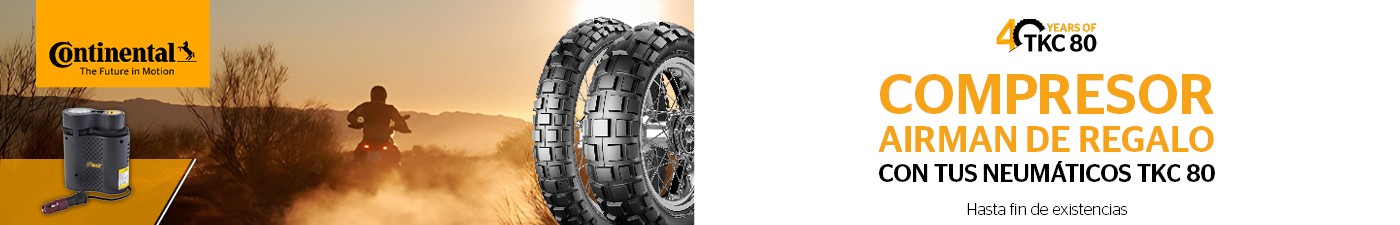 Regalo compresor Airman por la compra de un juego de nuemáticos de moto Continetal TKC 80 en Rodi