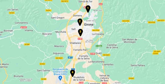 Mapa de tallers de Pneumàtics a Girona