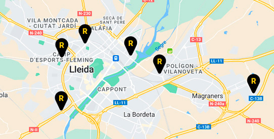 Mapa de talleres de Neumáticos en Lleida