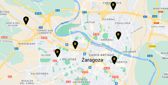 Mapa de talleres de Neumáticos en Zaragoza